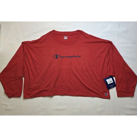 Champion Women's Red Crop Top Long-Sleeve Sleep T-Shirt. Size 2XL. C33 - Picture 1 of 12